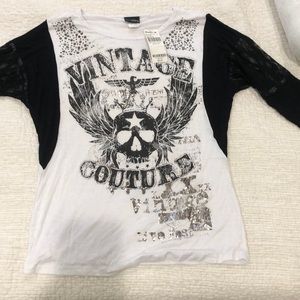 Daytrip vintage couture top shirt skulls white black silver top shirt lace